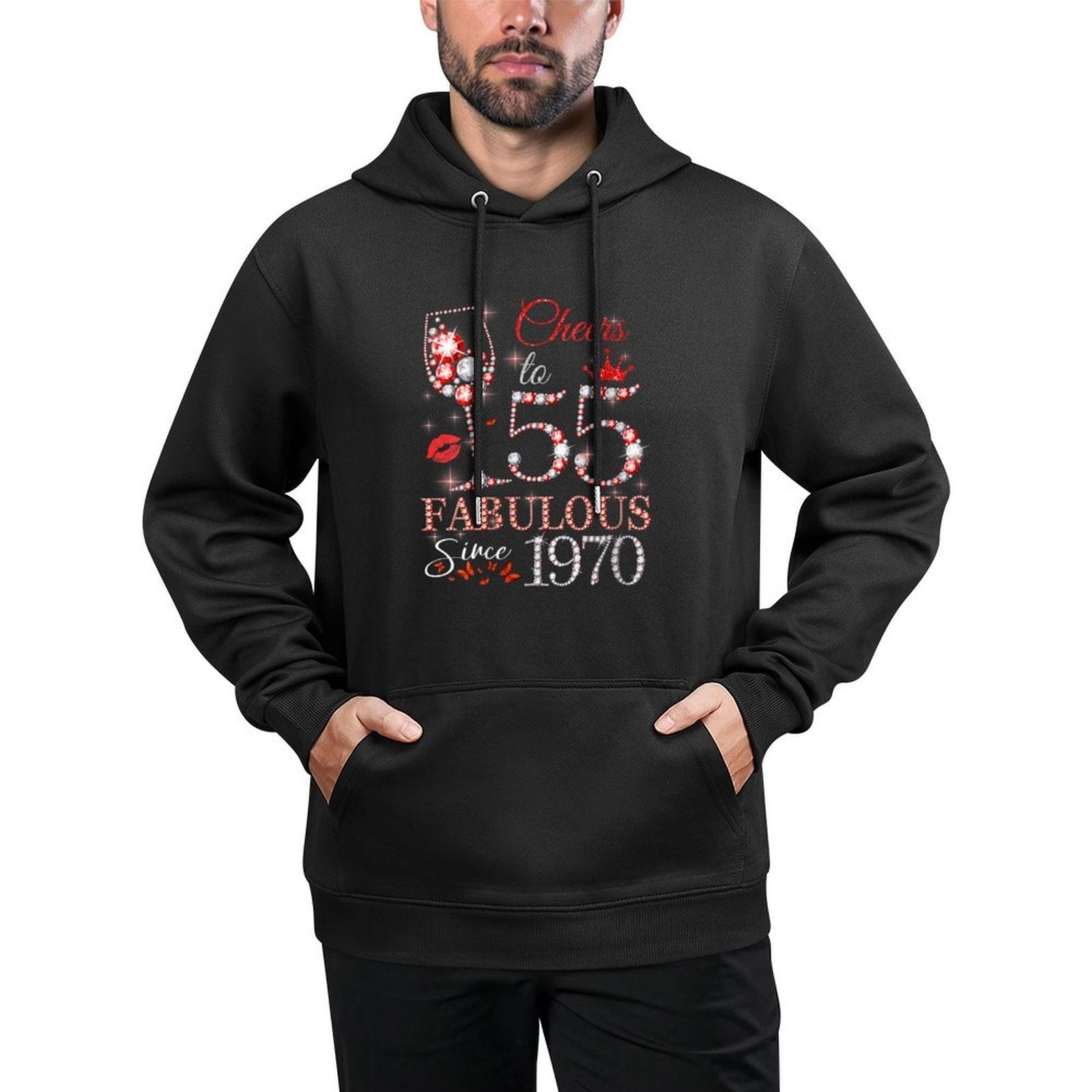 Womens Womens Cheers to 55 Years Old EST 1970 55th Birthday Queen Layering Staple Hoodie