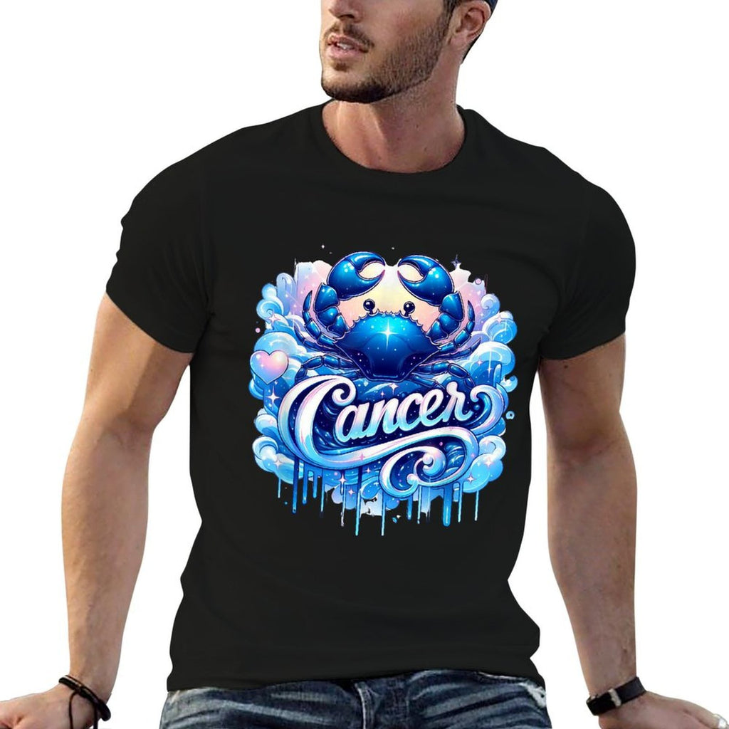 Cancer Zodiac Symbol Horoscope Astrology Birthday  Ribbed Collar T-Shirt
