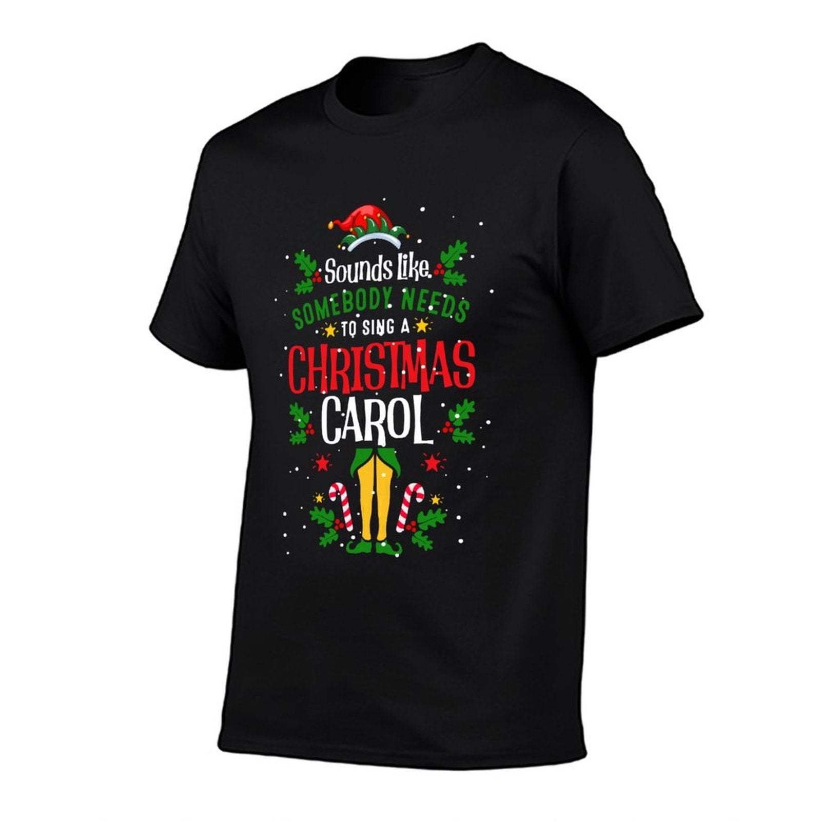 Funny Sounds Like Somebody Needs, Christmas Movie Elf Hat  Ribbed Collar T-Shirt