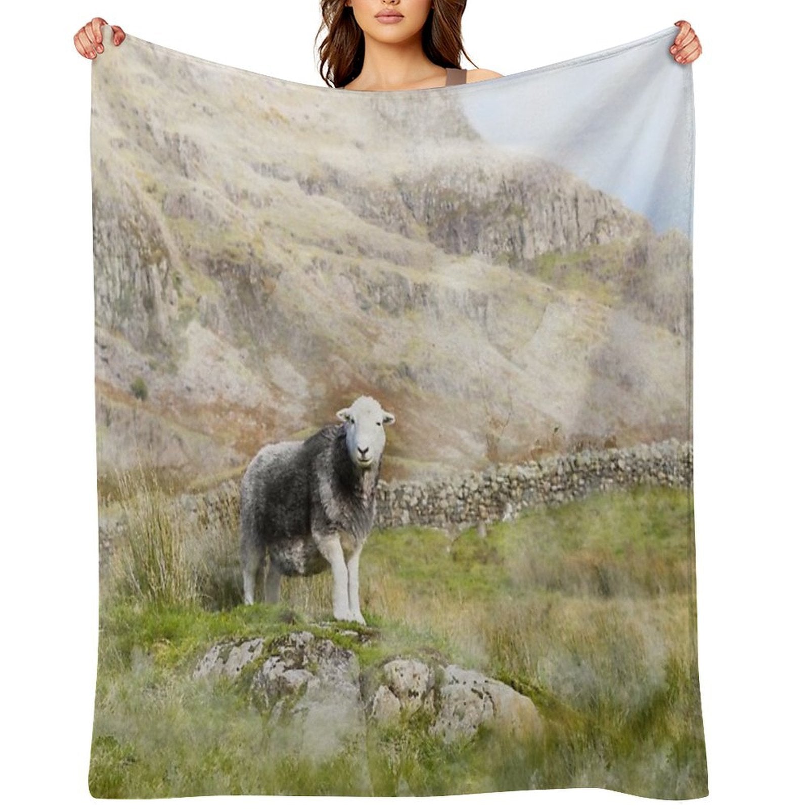 Herdwick Sheep Landscape Watercolour Photograph Shrink-resistant Throw Blanket