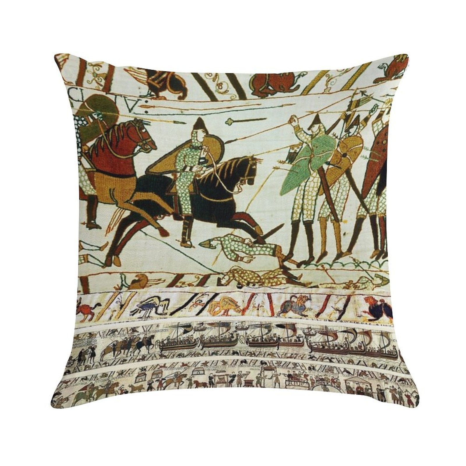THE BAYEUX TAPESTRY ,BATTLE OF HASTINGS ,NORMAN KNIGHTS HORSEBACK Soft Home Decor Throw Pillow
