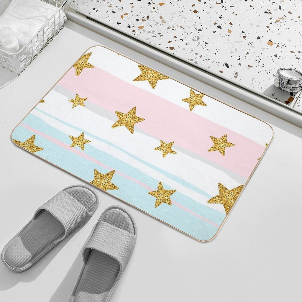 Faux Glitter Stars Stripe Background  Rapid-Drying Bath Mat
