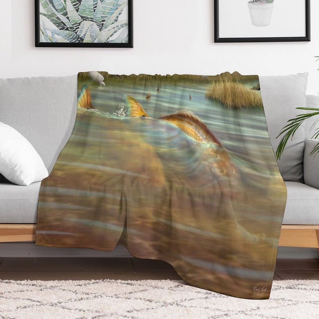 Redfish in The Salt Marsh Shrink-resistant Throw Blanket