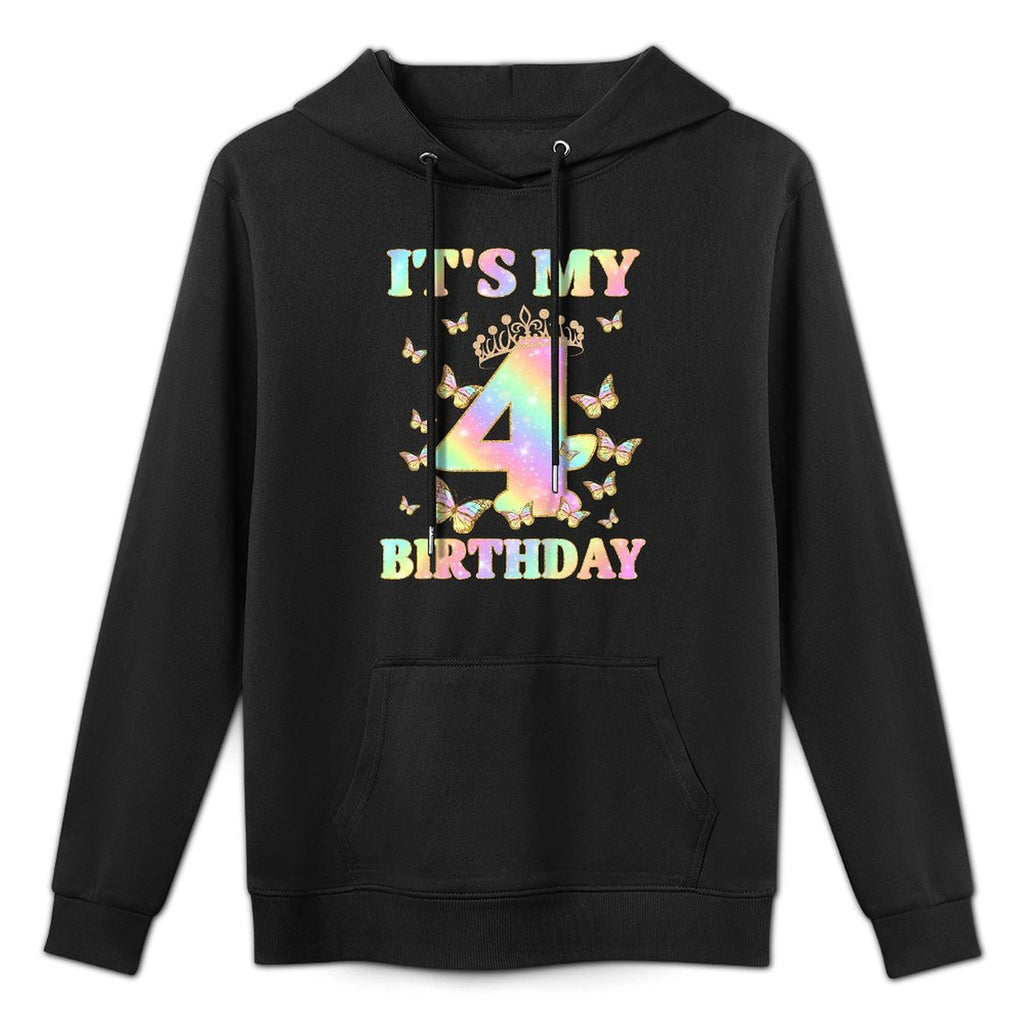Kids Cute 4 Years Old Girl Funny Butterfly It's My 4th Birthday Shape Retention Hoodie