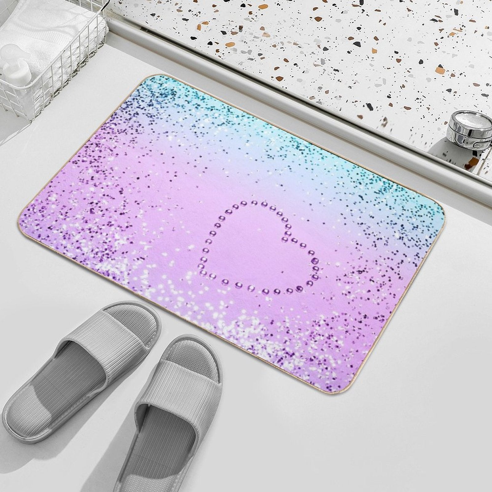 UNICORN Girls Heart #9 (Photo of Glitter Only - Not Reflective)  Dirt-Trapping Bath Mat