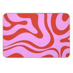 Modern Retro Liquid Swirl Abstract Pattern Square Red And Pink  Easy To Clean Bath Mat