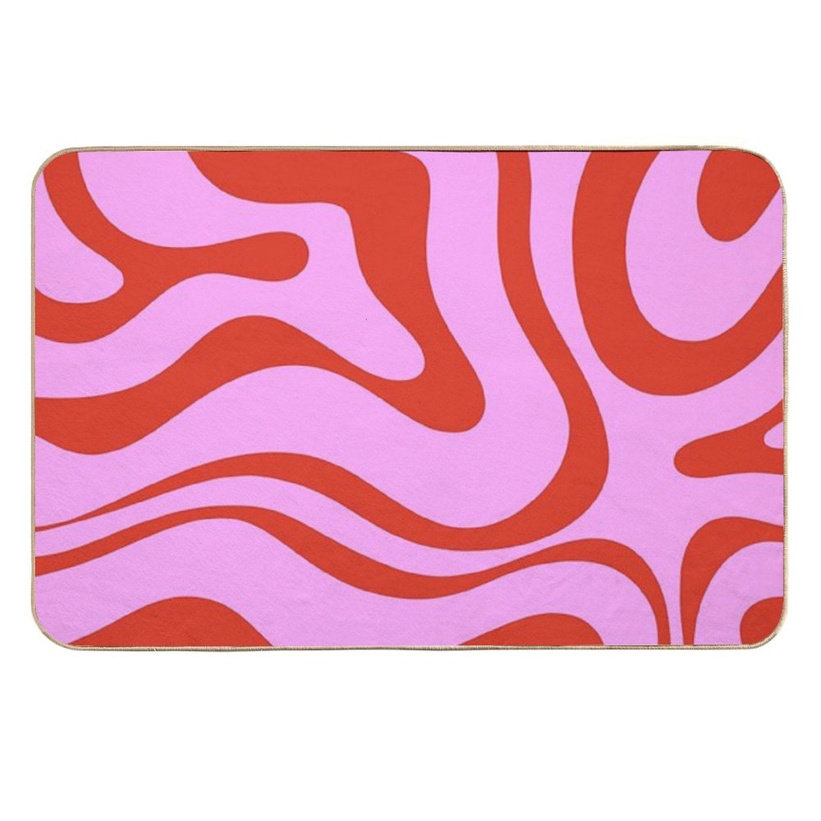 Modern Retro Liquid Swirl Abstract Pattern Square Red And Pink  Easy To Clean Bath Mat
