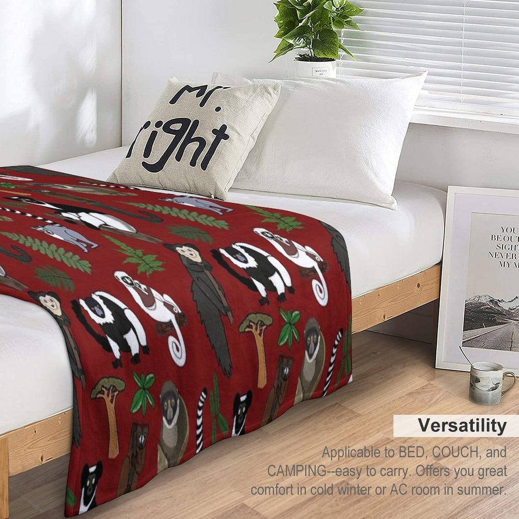 Lemur Pattern Anti-pilling Throw Blanket