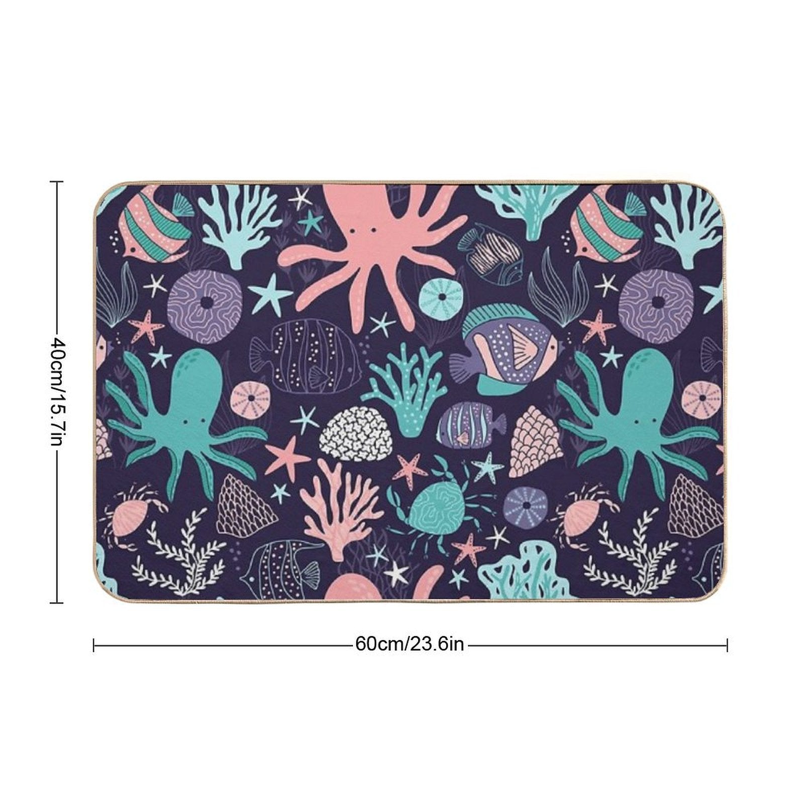 Ocean Animals Fish Coral Octopus Coastal  Rapid-Drying Bath Mat