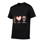 Peace Love Skulls Men Women Kids Boys Girls Sugar Skull  Rolled Sleeves T-Shirt