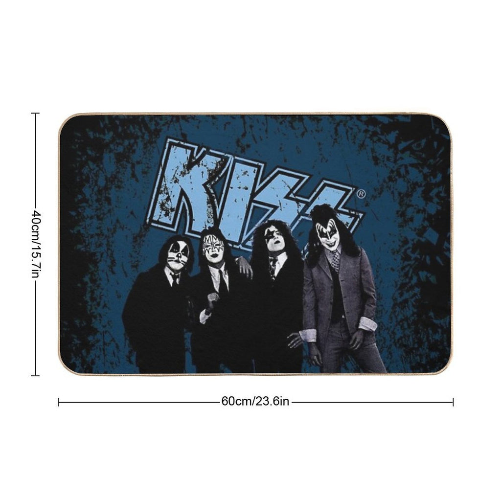 KISS ® The Band - Blue Background Logo Grunge  Easy To Clean Bath Mat