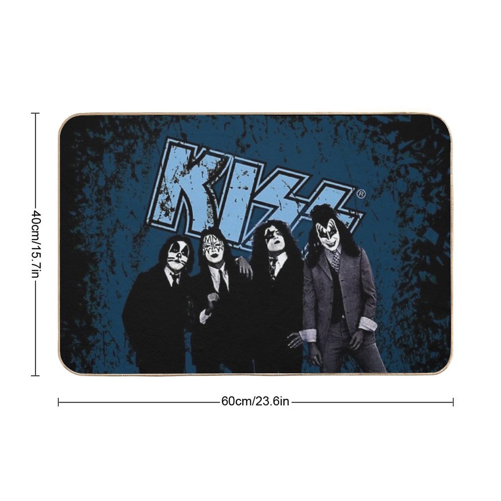 KISS ® The Band - Blue Background Logo Grunge  Easy To Clean Bath Mat