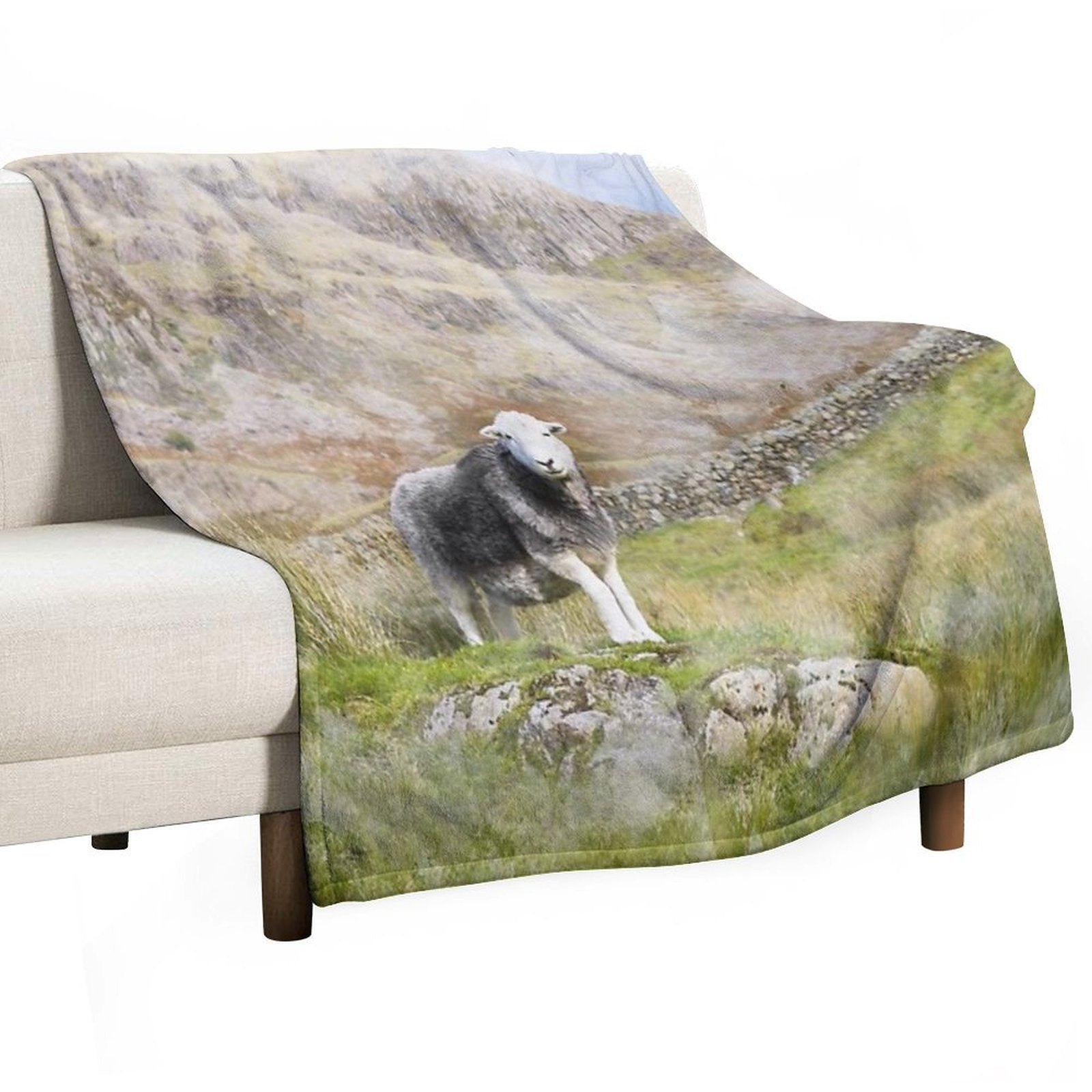 Herdwick Sheep Landscape Watercolour Photograph Shrink-resistant Throw Blanket
