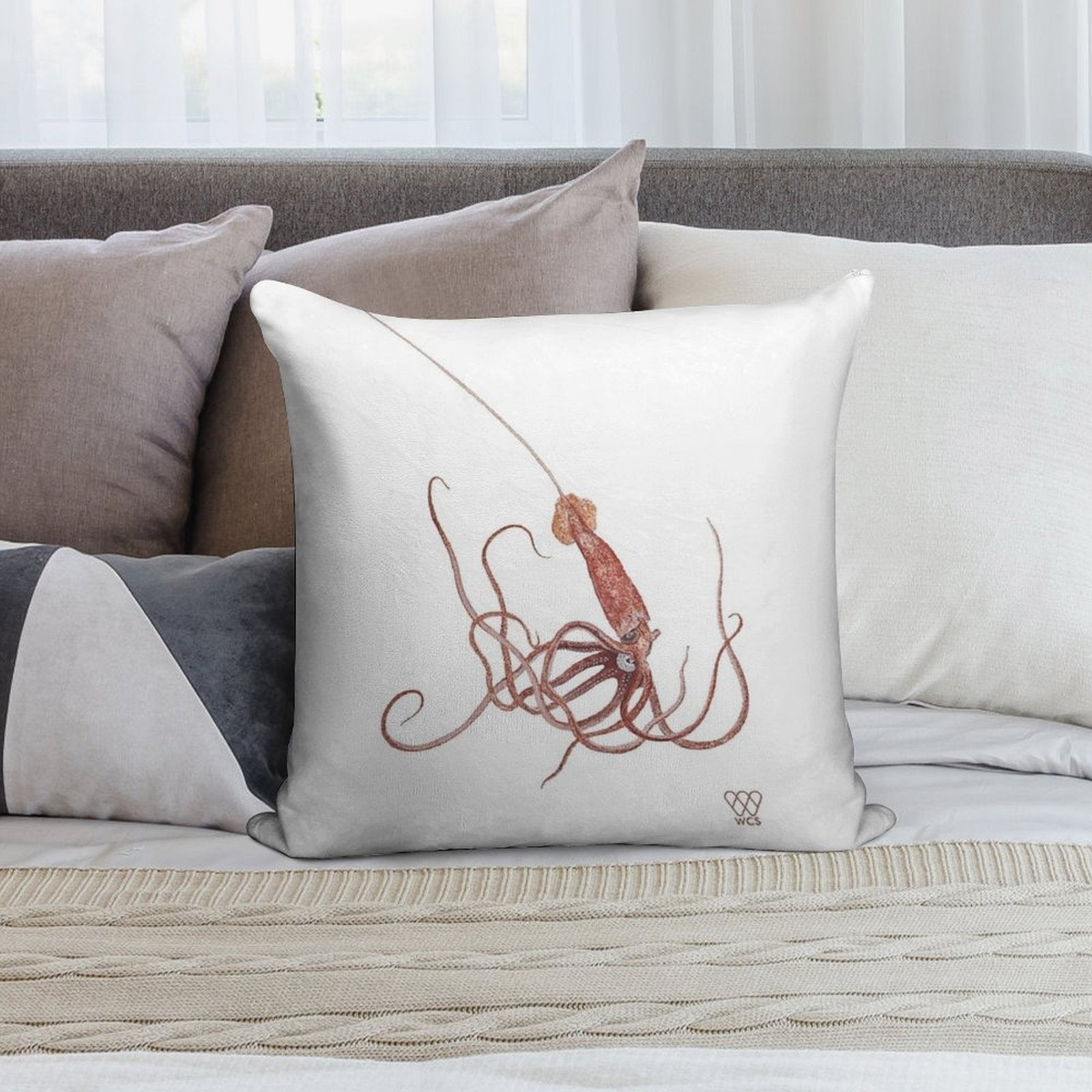 Long-Spined Giant Squid Soft Gift Ready Throw Pillow
