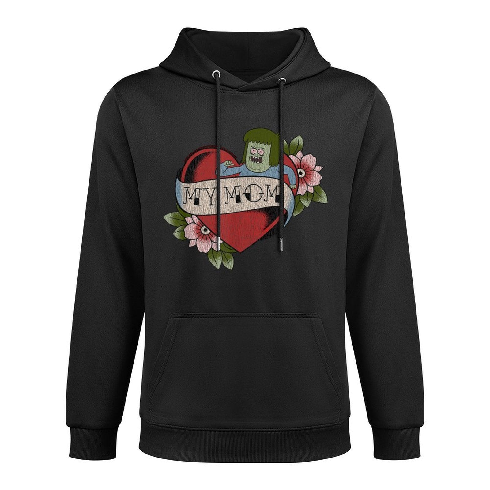 Regular Show Muscle Man My Mom Heart Tattoo Funny Cartoon Cotton-Polyester Blend Hoodie