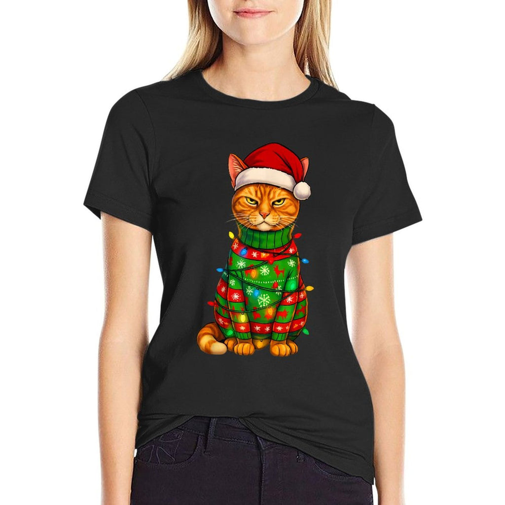 Orange Tabby Cat Christmas Lights Funny Santa Holiday Cats  Breathable T-Shirt
