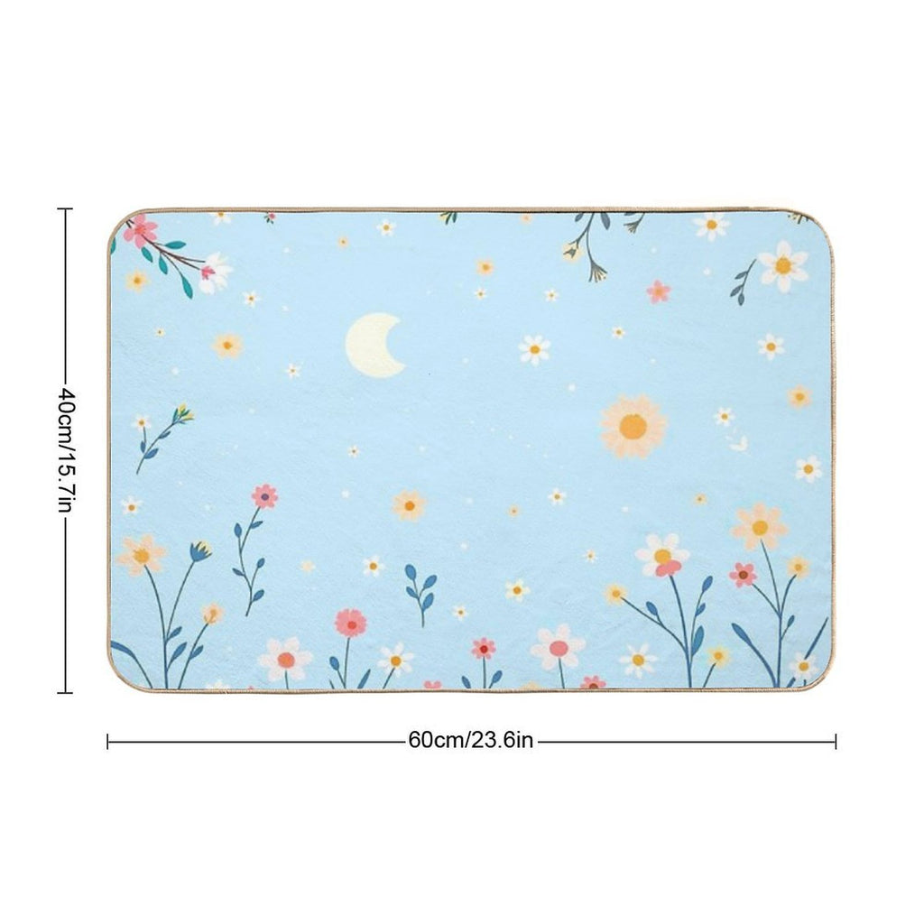 Flowers with Crescent Moon  Dirt-Trapping Bath Mat
