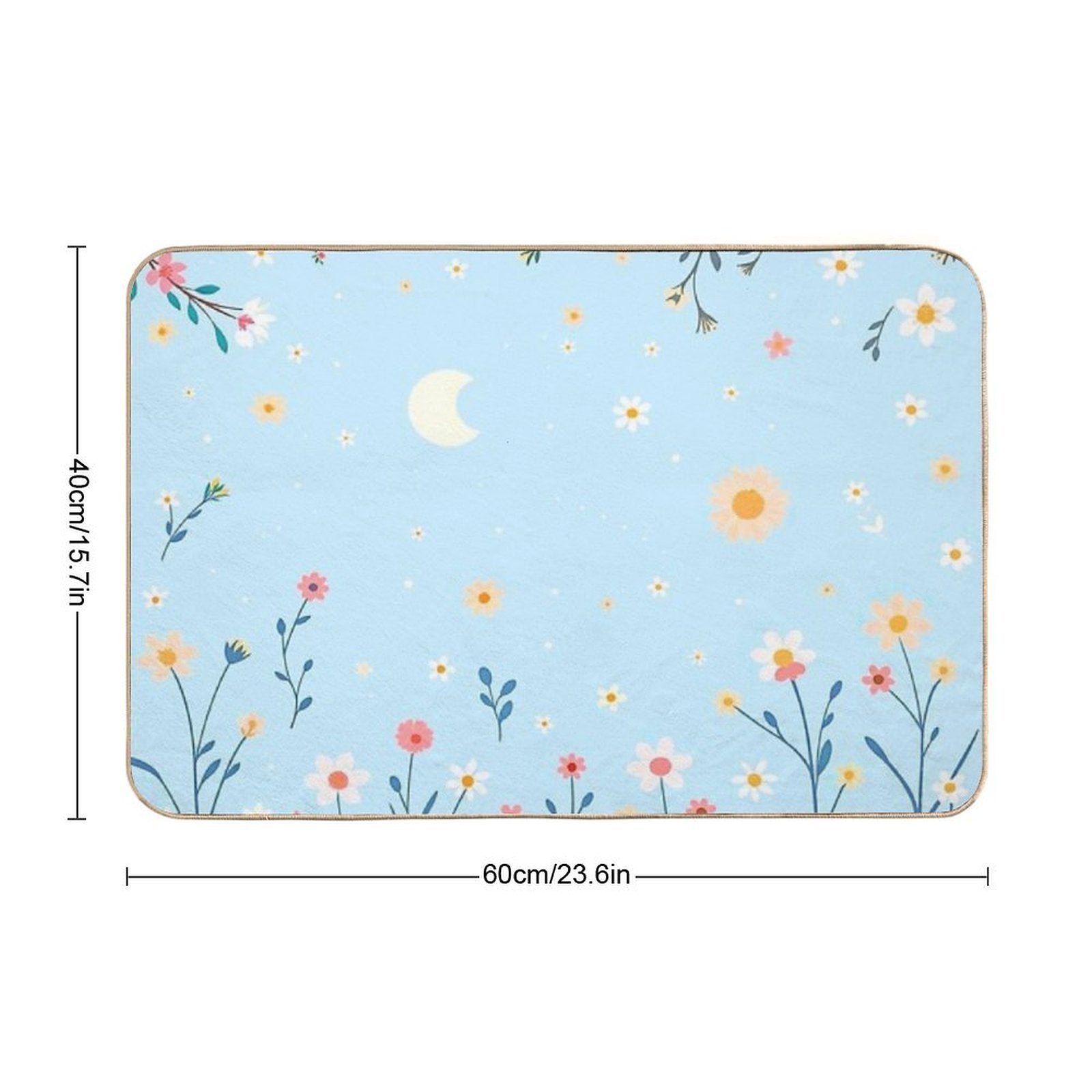 Flowers with Crescent Moon  Dirt-Trapping Bath Mat