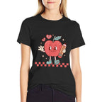 Cute Retro Checkered Apple with Face Teacher Pencil Trendy  Trendy Pattern T-Shirt