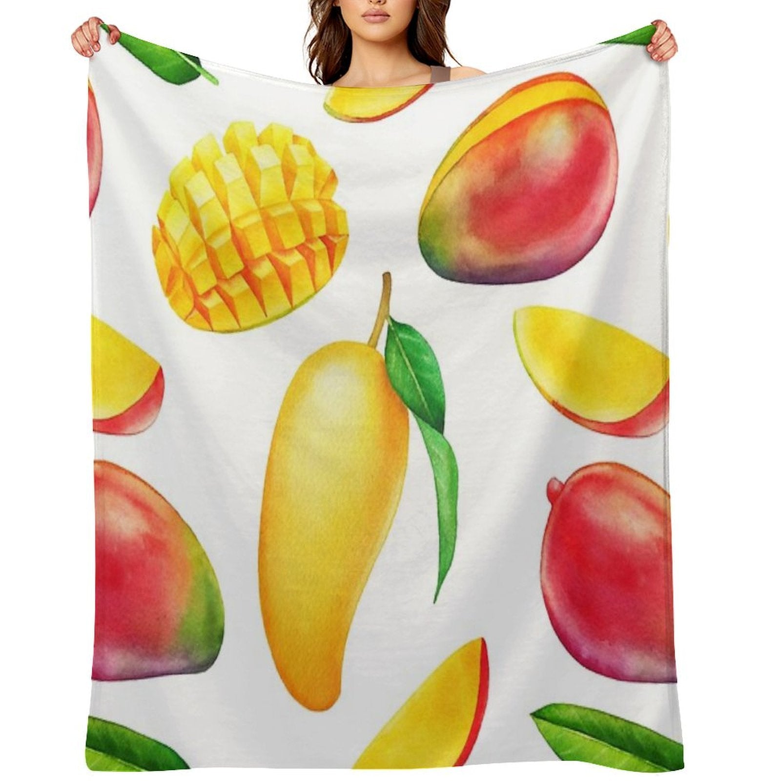 Hand-painted Watercolor Mango Velvety-soft Throw Blanket