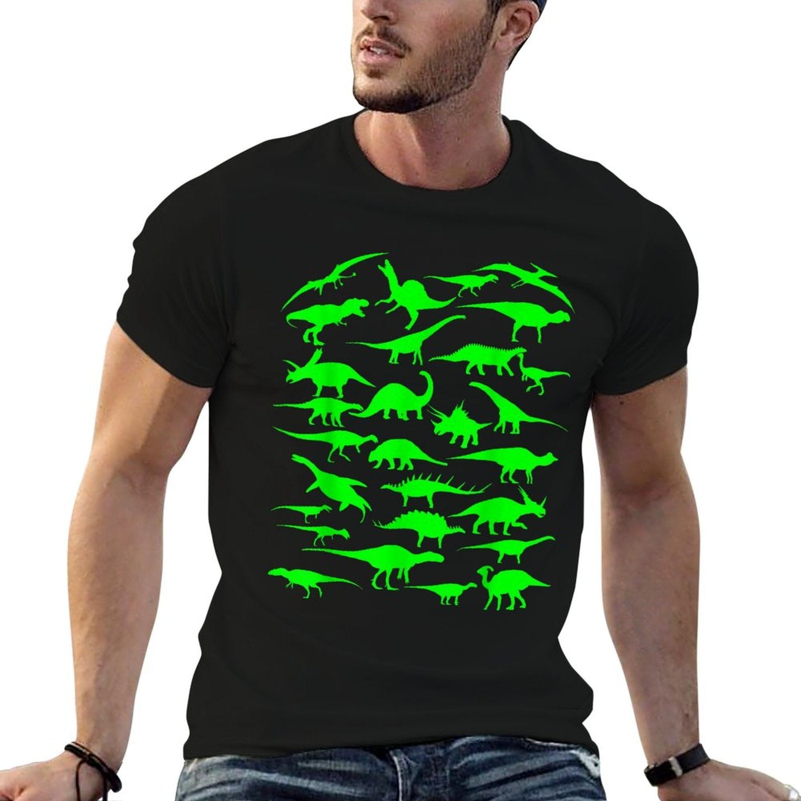 Funny Sheldon Nerdy Dinosaurs All Over Science Geek Gift  Eco-friendly Material T-Shirt