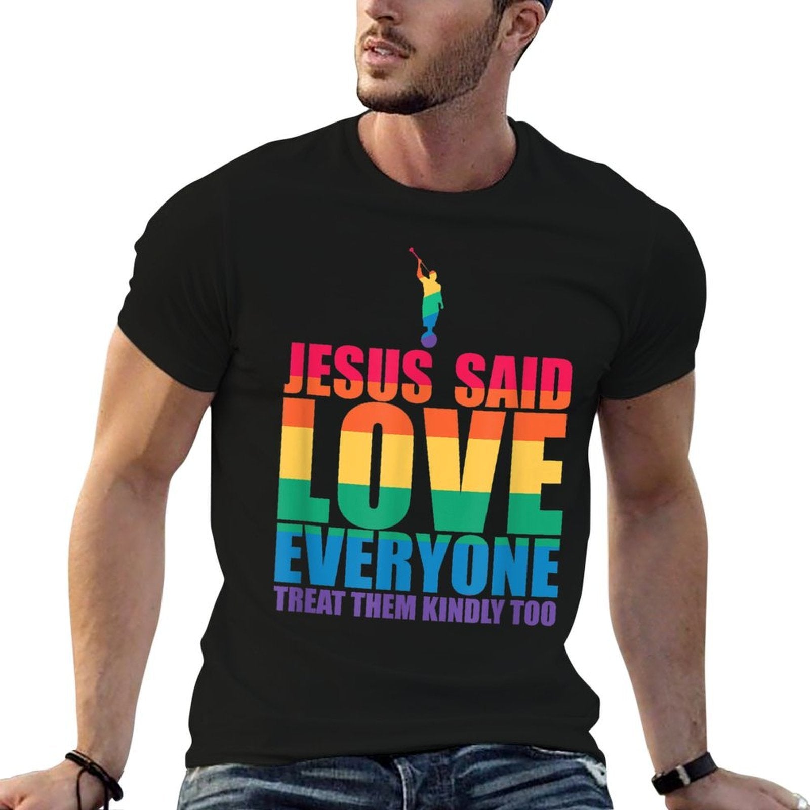 JESUS SAID LOVE EVERYONE TREAT THEM KINDLY TOO LGBT Meme  Easy-care T-Shirt