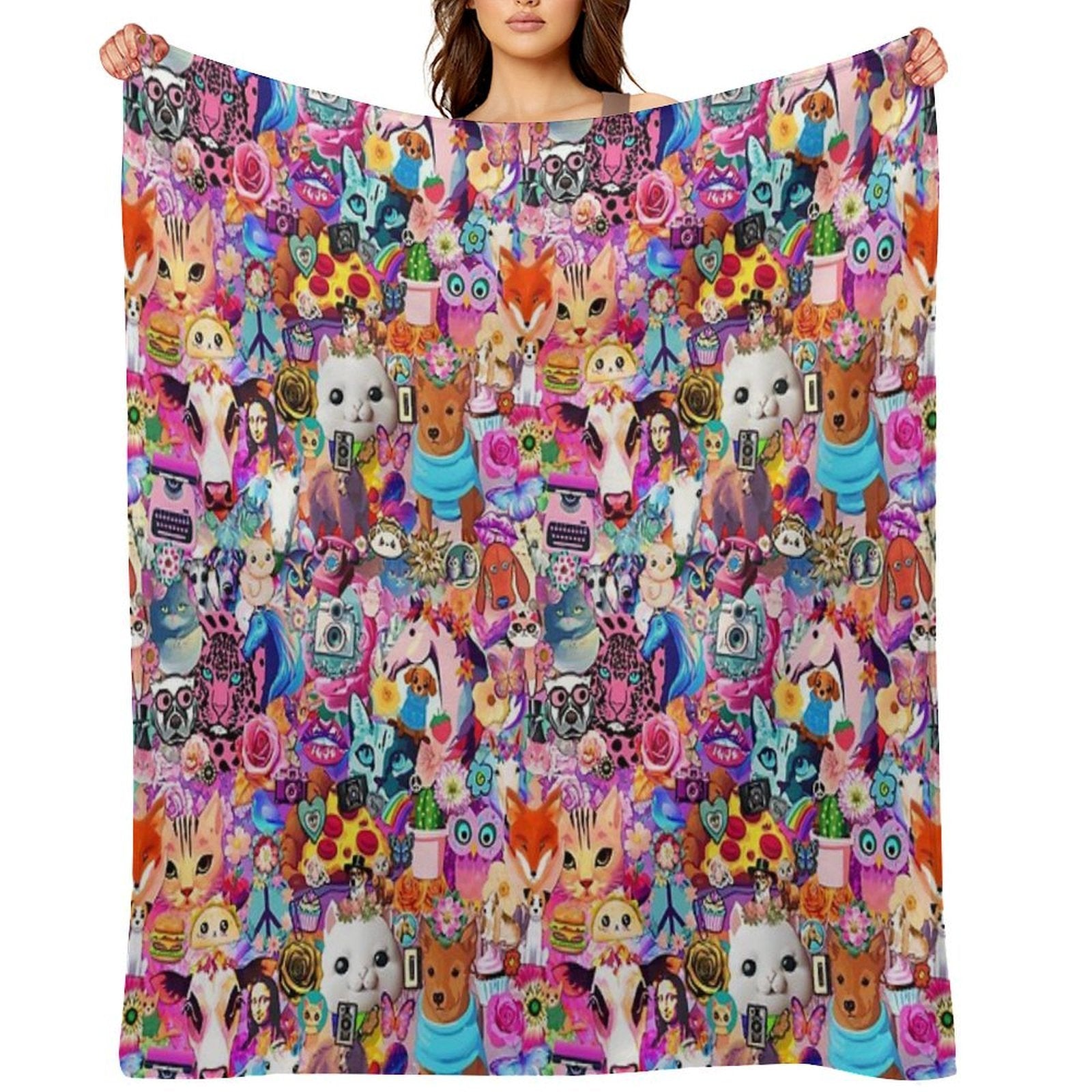 Bright Kitschy Stickerbomb Durable Throw Blanket