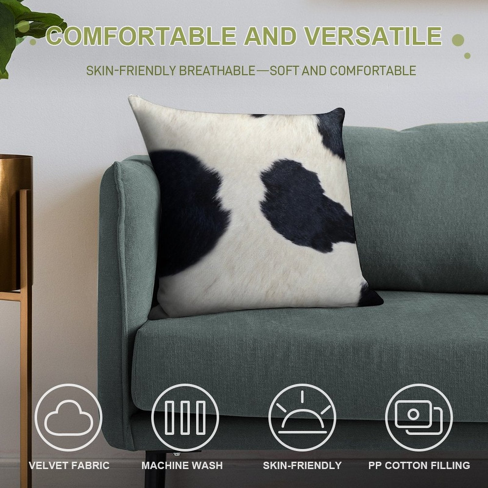 Black And White Cow Print Soft Hidden Zipper Throw Pillow