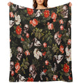 Skull And Floral Pattern Multi-functional Throw Blanket