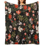 Skull And Floral Pattern Multi-functional Throw Blanket