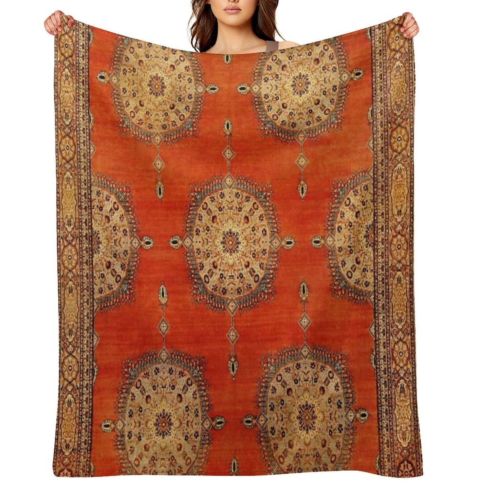 Antique Persian Tabriz Rug Print Compact Throw Blanket