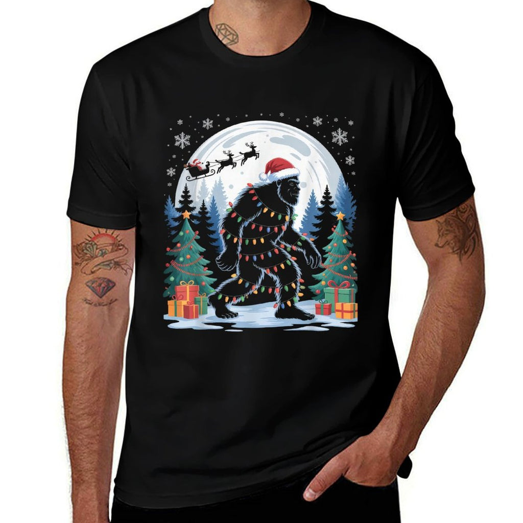 Santa Bigfoot Christmas Lights Funny Sasquatch Believe  Eco-friendly Material T-Shirt