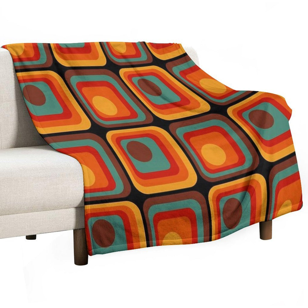 Retro Geometric Gradient Square And Circle Pattern 222 Anti-pilling Throw Blanket