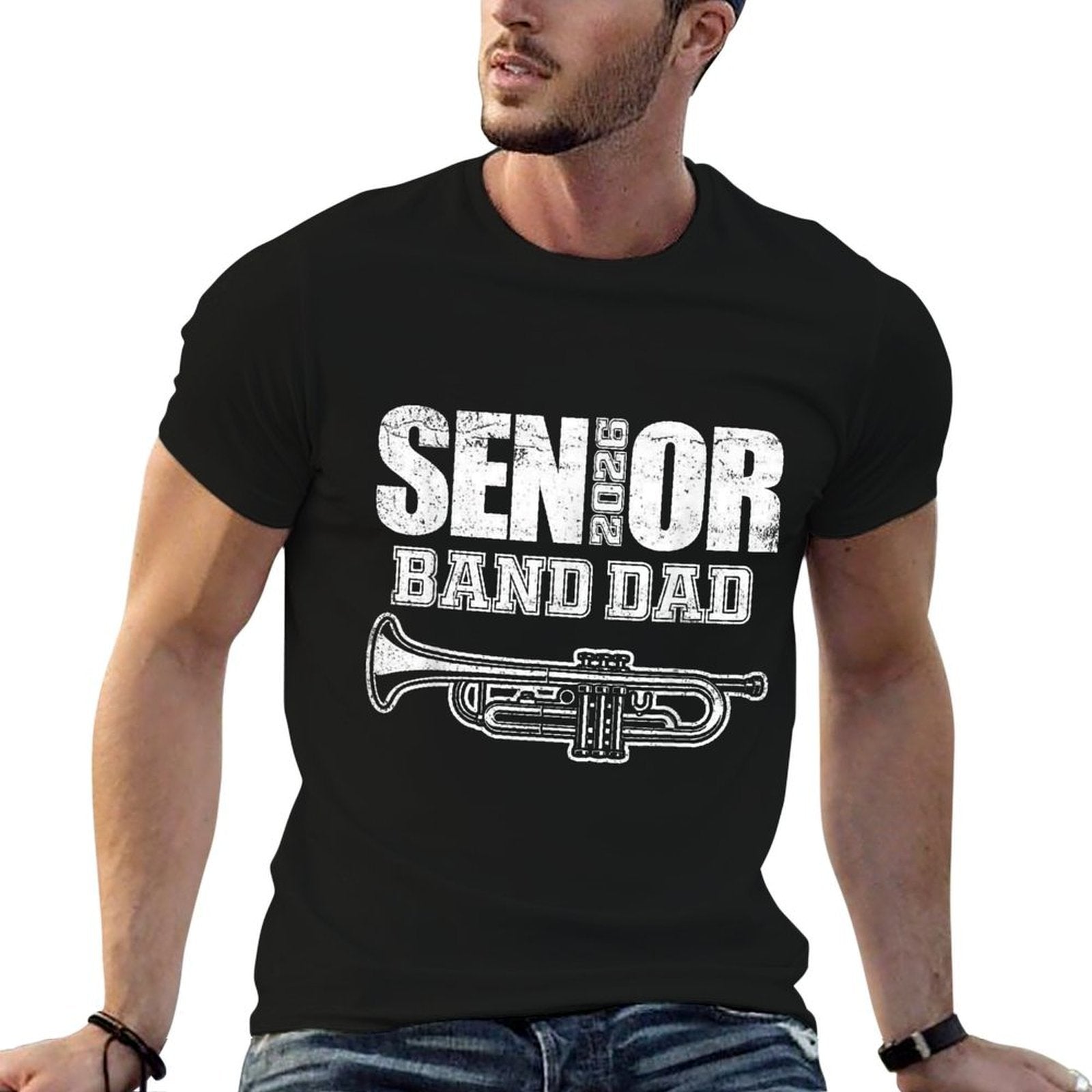 Senior Band Dad 2026 Marching Band Class of 2026 Trumpet  Slim-fit Cut T-Shirt