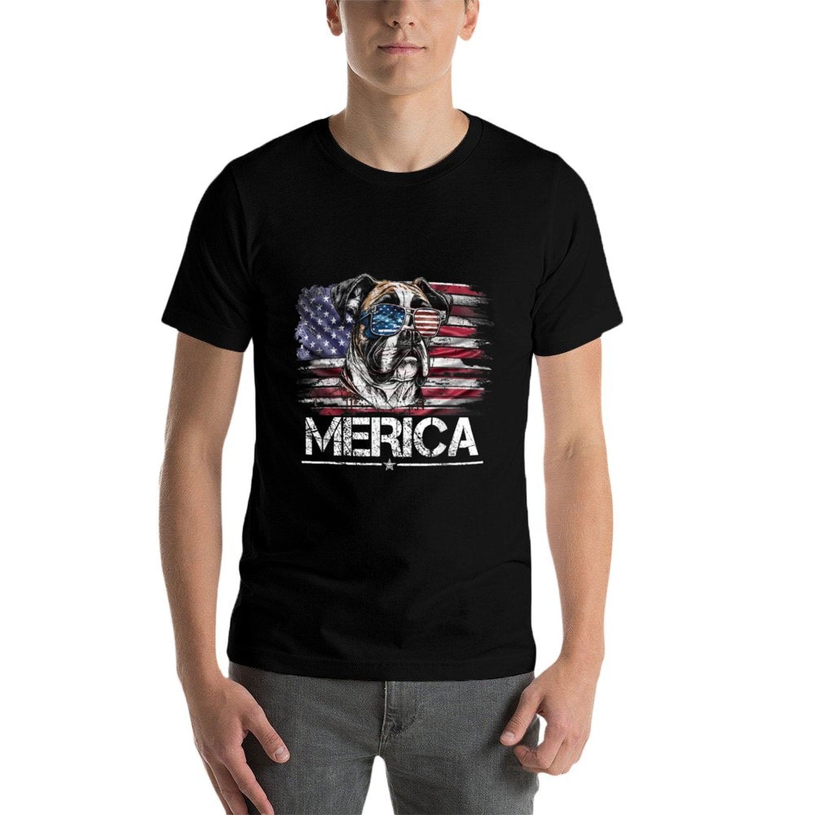Vintage Boxer Dog, Merica Boxer Dog USA Funny Women Kids Men  Odor-resistant T-Shirt