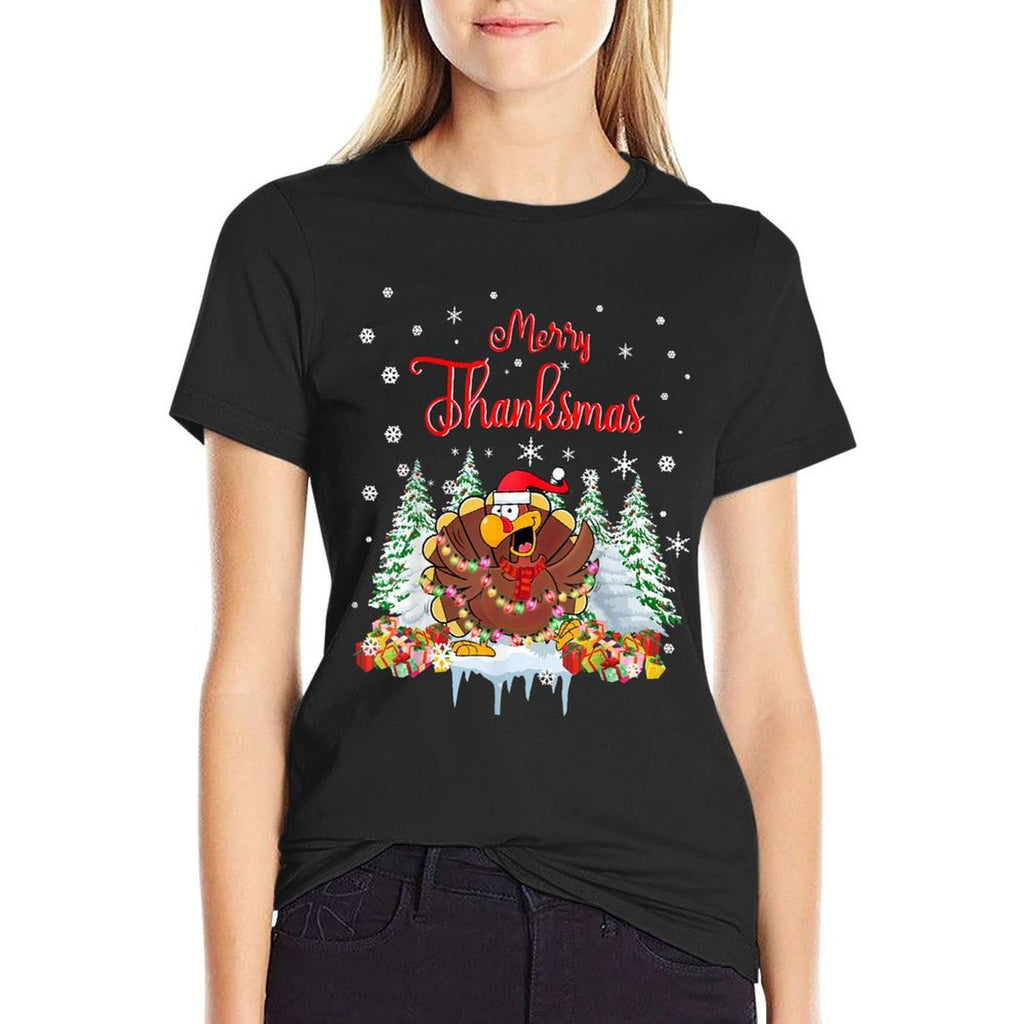 Funny Turkey Santa Merry Thanksmas Christmas Thanksgiving  Breathable T-Shirt