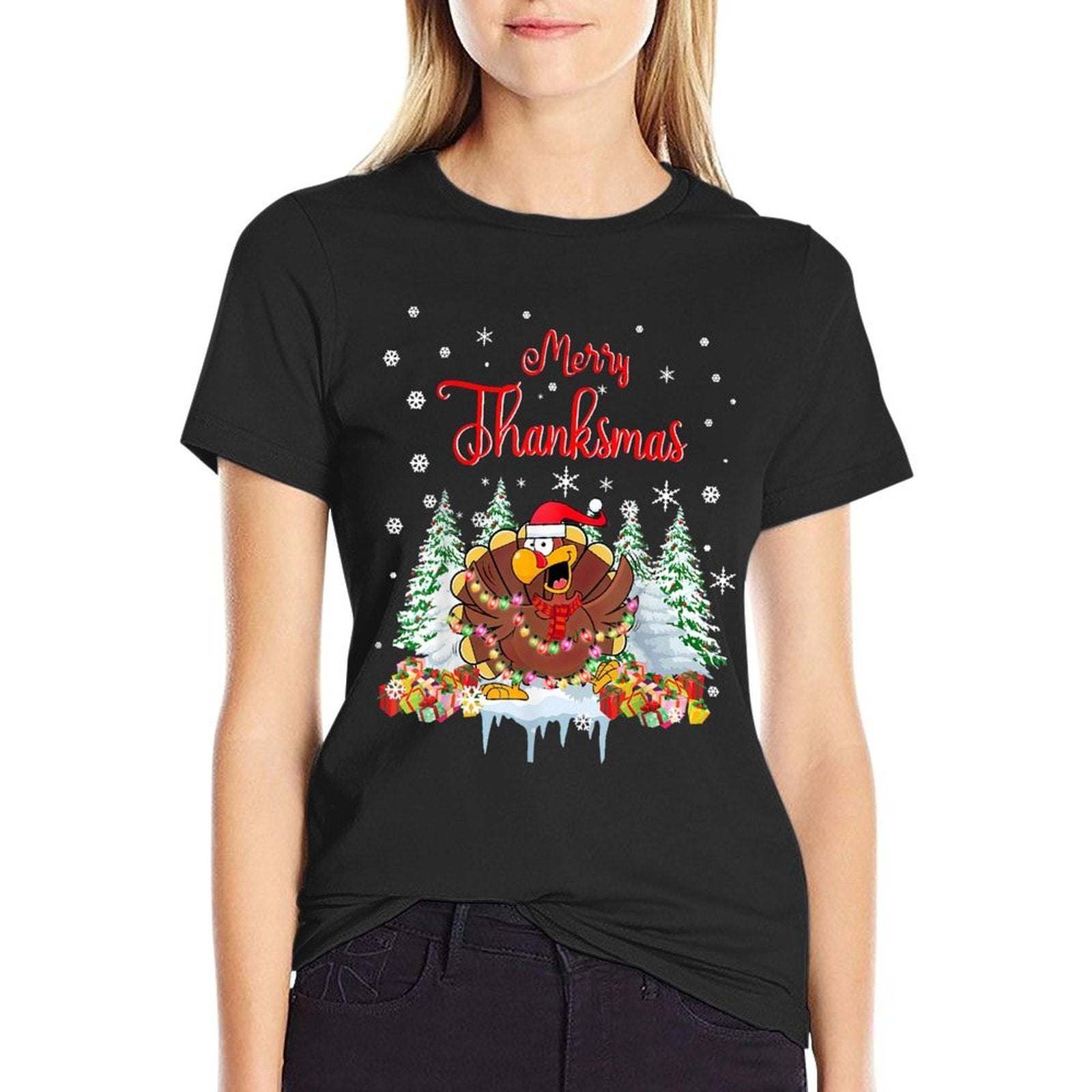 Funny Turkey Santa Merry Thanksmas Christmas Thanksgiving  Breathable T-Shirt
