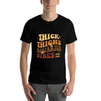 Thick Thighs Aquarius Vibes Retro Zodiac Melanin Black Women  Easy-care T-Shirt