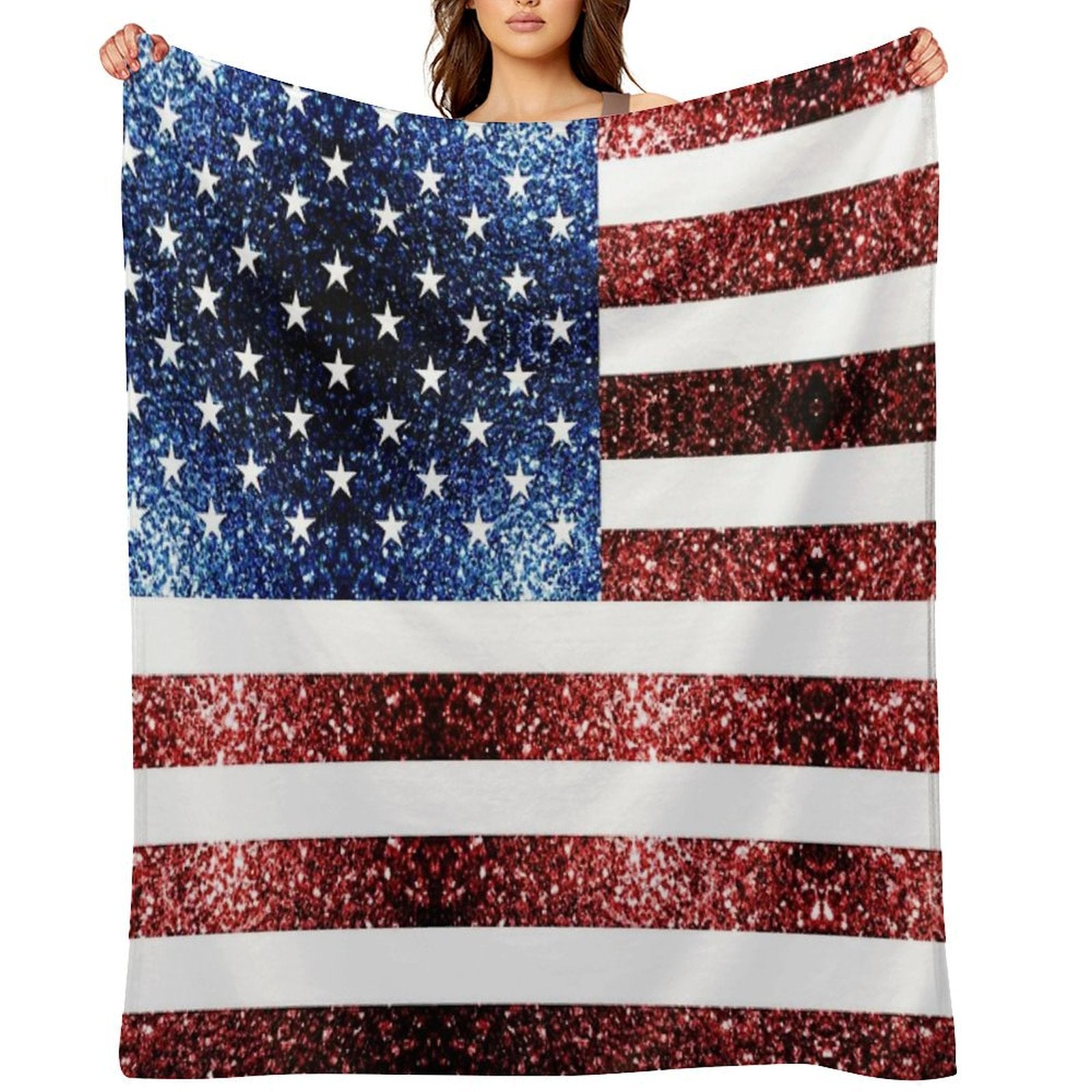 USA Flag Red Blue Faux Sparkles Glitters 4th of July Patriotic Girly Design (Photo of Glitter - Not Reflective) All-season Throw Blanket