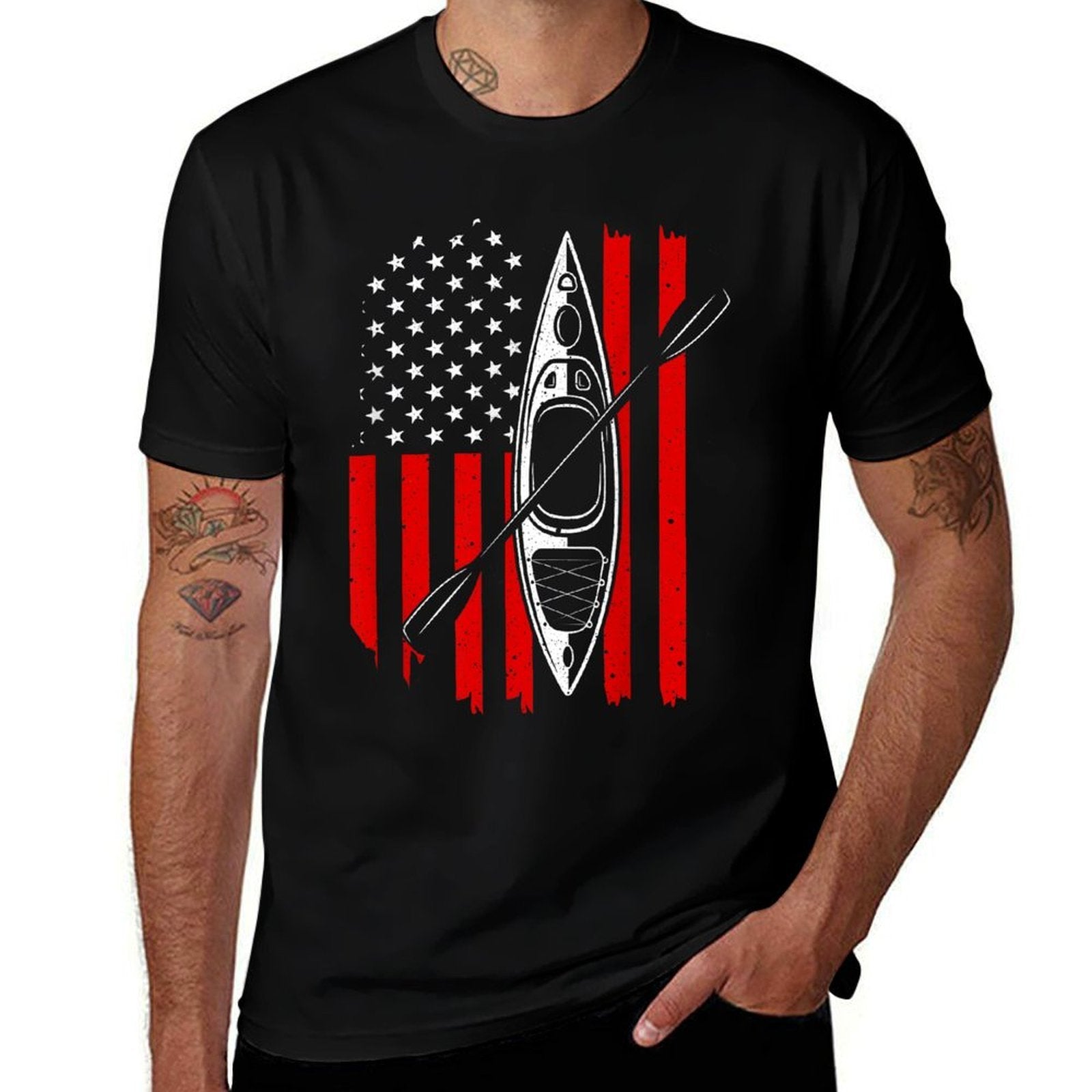 Funny Kayaking Gift For Men Women Cool American Kayak  Easy-care T-Shirt