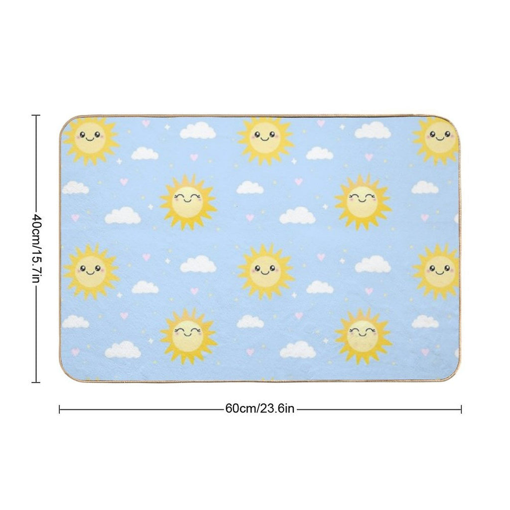 Happy Sun Pattern - Cute Kawaii Summer Sunshine  Eco-Friendly Bath Mat