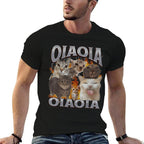 Oia Oia Funny Cat Meme Bootleg Graphic  Ribbed Collar T-Shirt