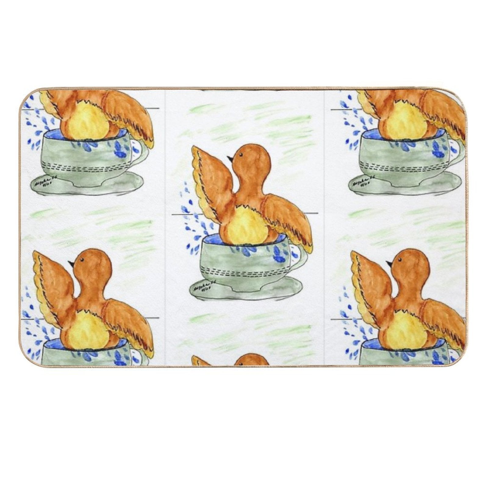 BIRD BATHING IN CUP Durable Bath Mat