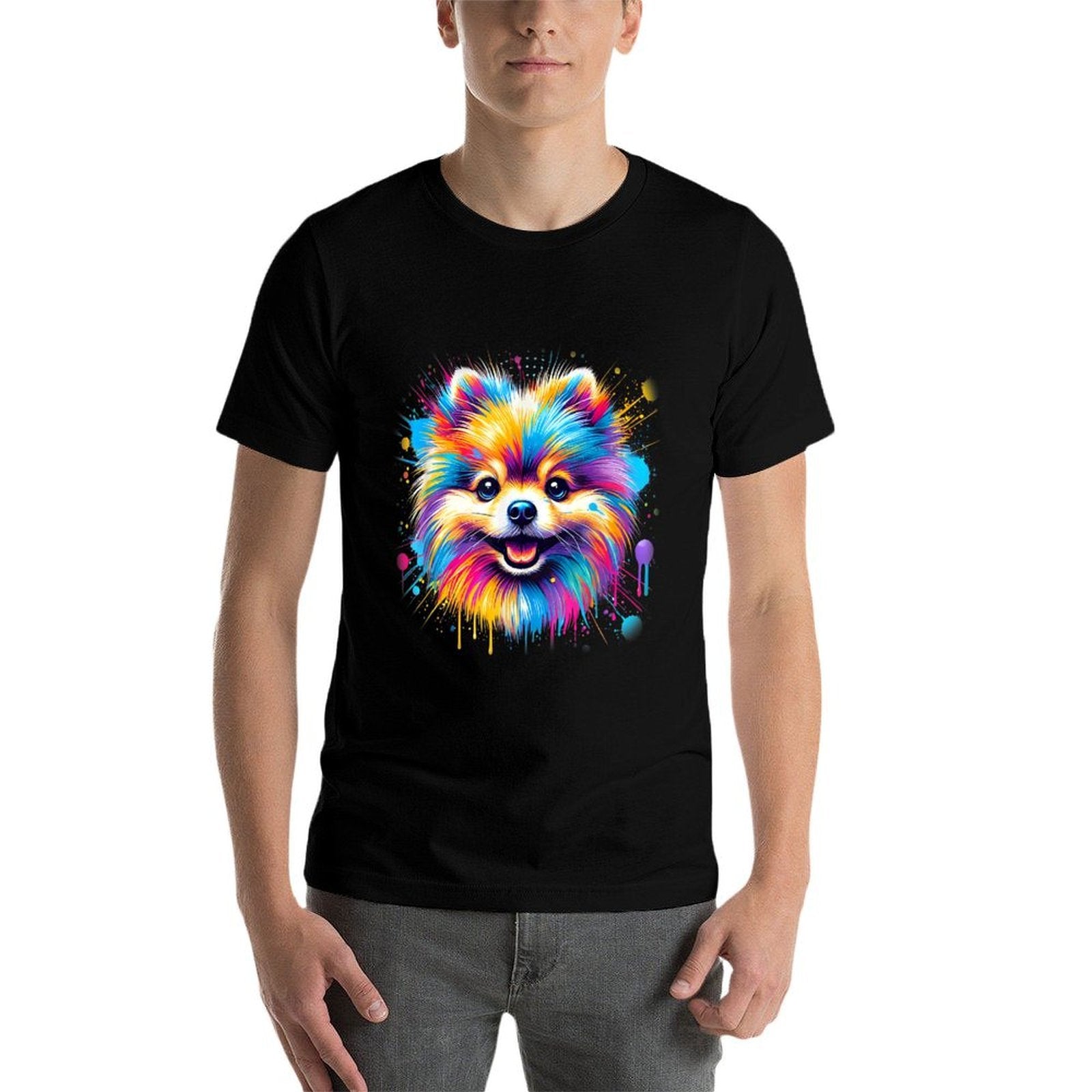Colorful Pomeranian Splash Art Pom Puppy Dog Lover  Stretchy T-Shirt