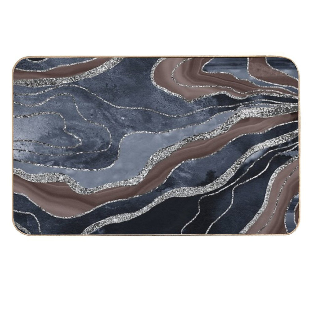 Navy Blue Brown Marble Agate Silver Glam #1 (Photo of Glitter Only - Not Reflective)  Pet-Safe Bath Mat