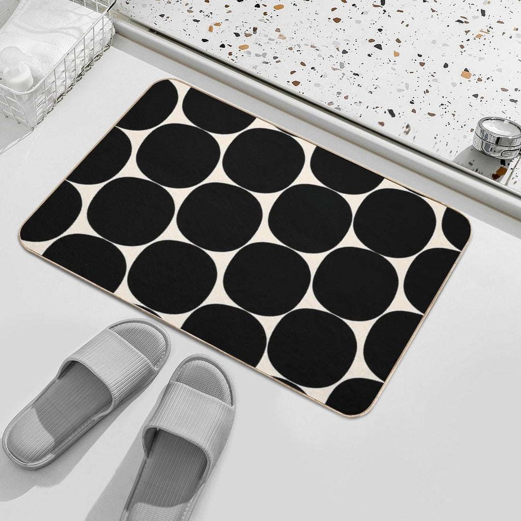 Mid-Century Mod Minimalist Dot Pattern in Black And Almond Cream  Non-Slip Bath Mat