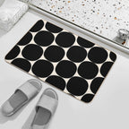 Mid-Century Mod Minimalist Dot Pattern in Black And Almond Cream  Non-Slip Bath Mat