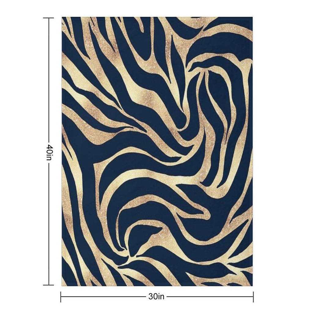 Elegant Navy Blue Gold Zebra Print Wrinkle-free Throw Blanket