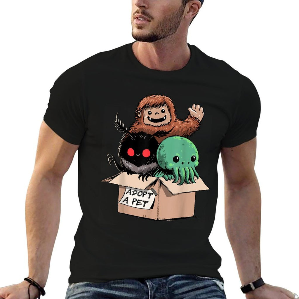 Adopt A Pet Creepy Monsters Bigfoot Mothman Cthulhu  Wrinkle-resistant T-Shirt