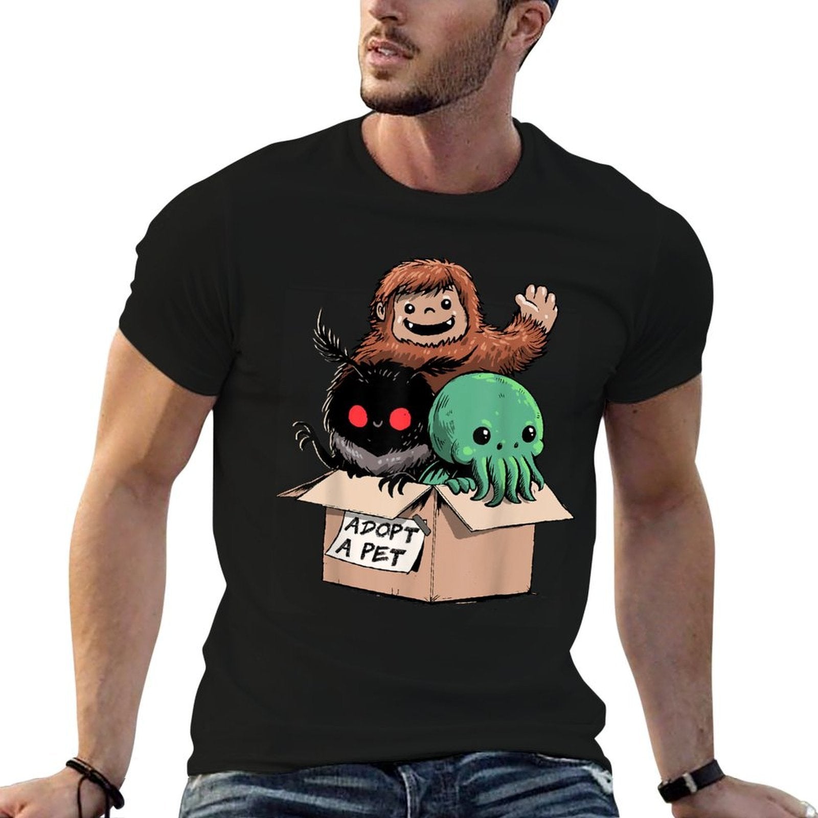 Adopt A Pet Creepy Monsters Bigfoot Mothman Cthulhu  Wrinkle-resistant T-Shirt